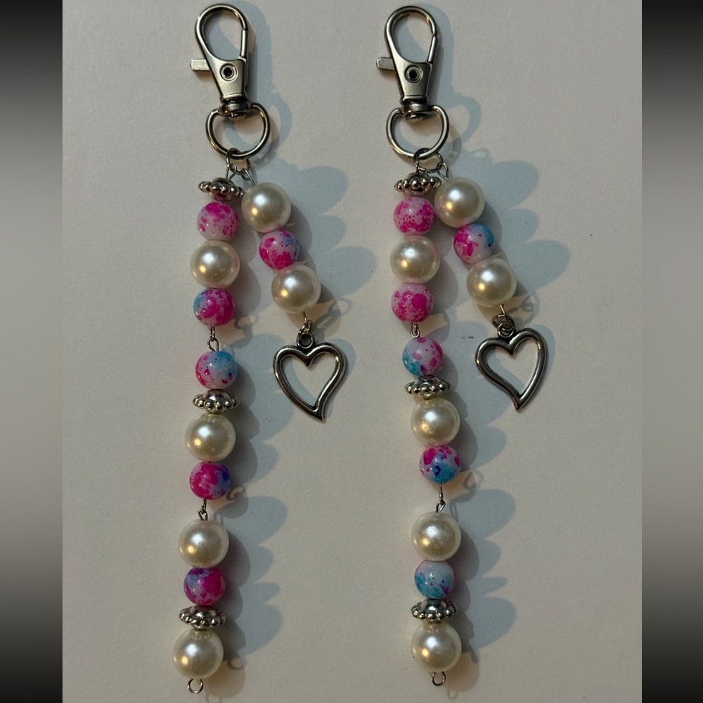 Elegant Pearl and Pink Beaded Heart Earrings